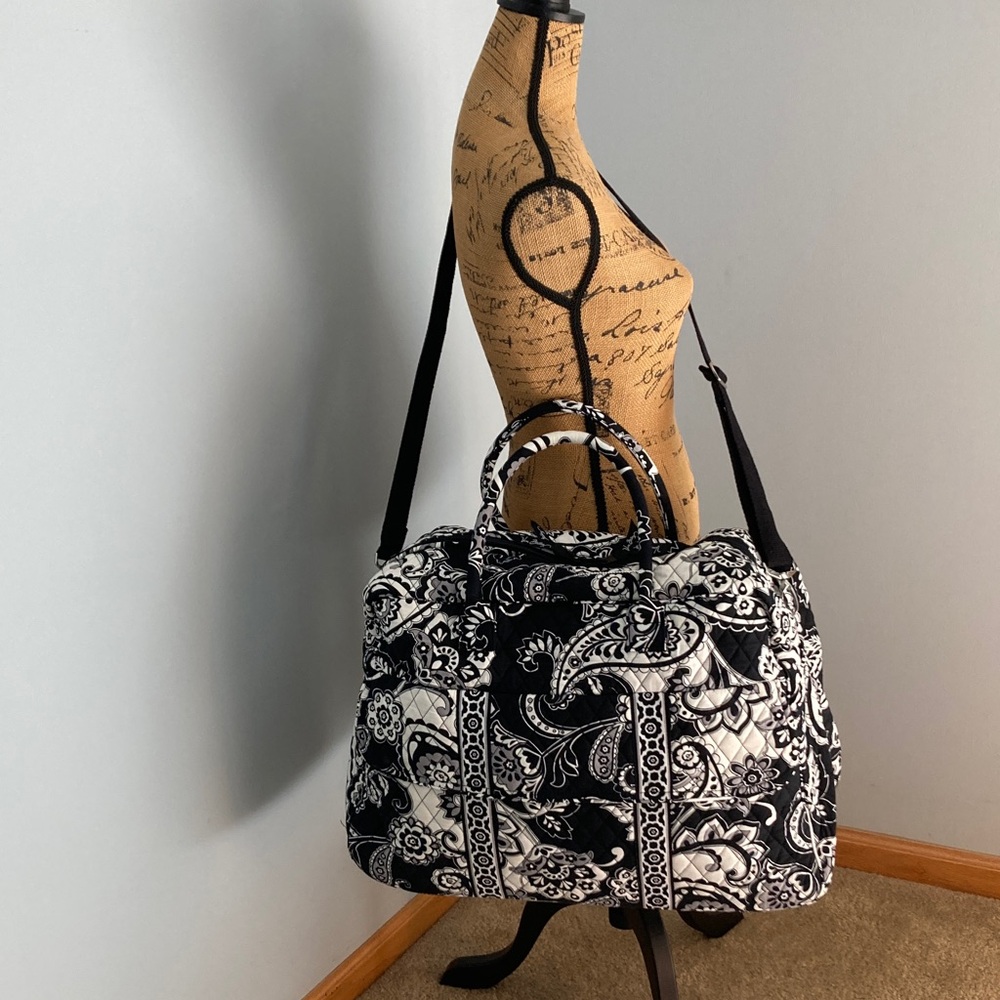 Vera Bradley Quilted Black + White Paisley Weekender Duffle Travel Bag